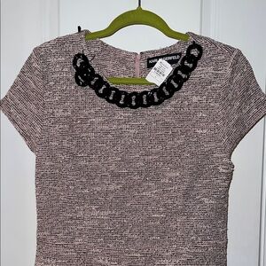 Karl Lagerfeld Women's Textured Pink Blouse with Black Chain Detail